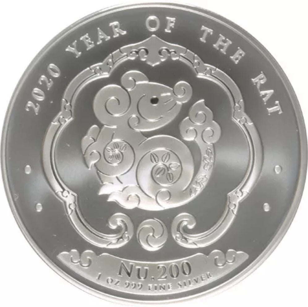 1 Oz Silbermünze "Bhutan Lunar Serie" Maus 2020