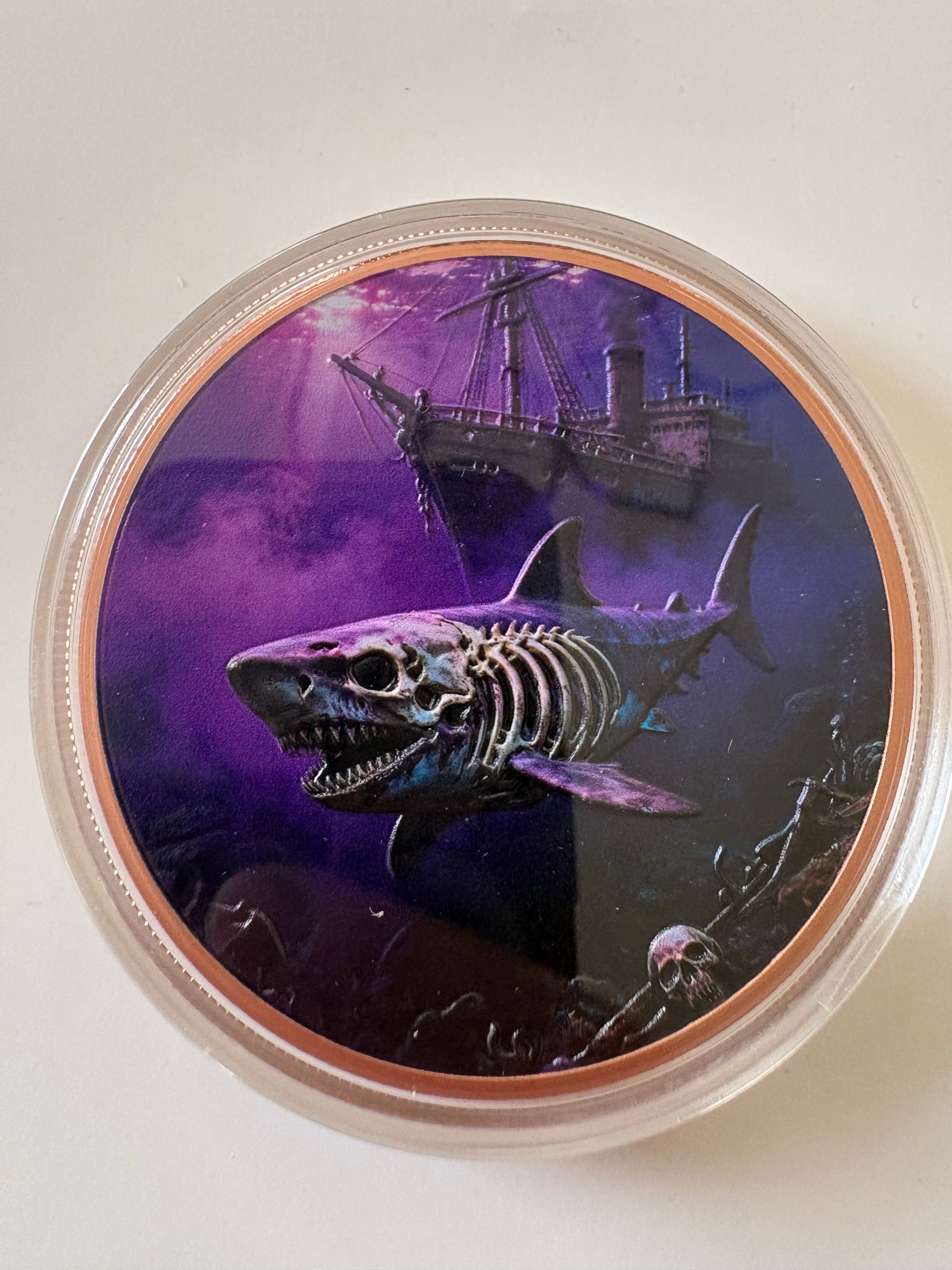 5 Oz Kupfermünze  Hai coloriert