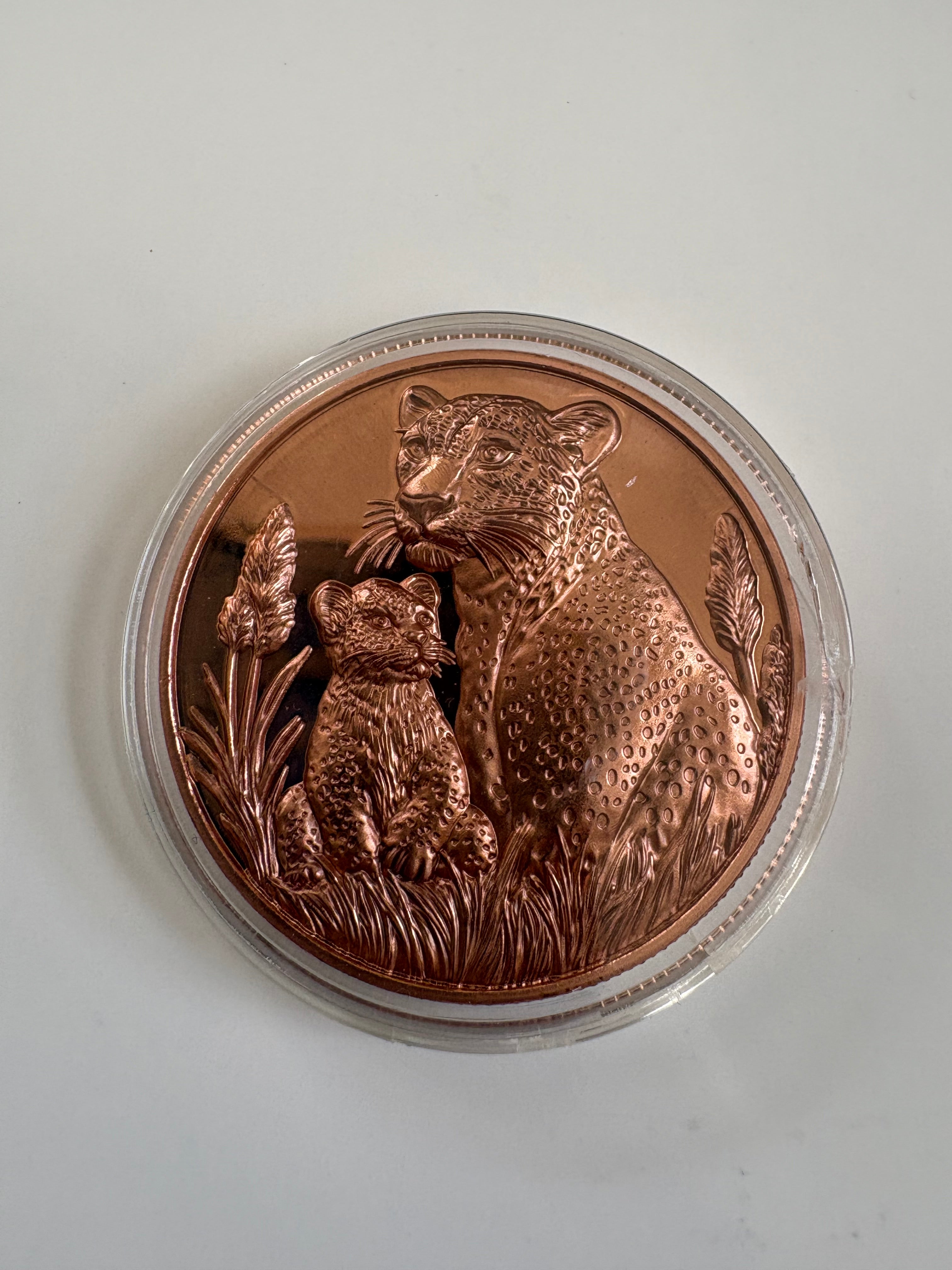 1 Oz Kupfermünze Leopard mit Jungtier