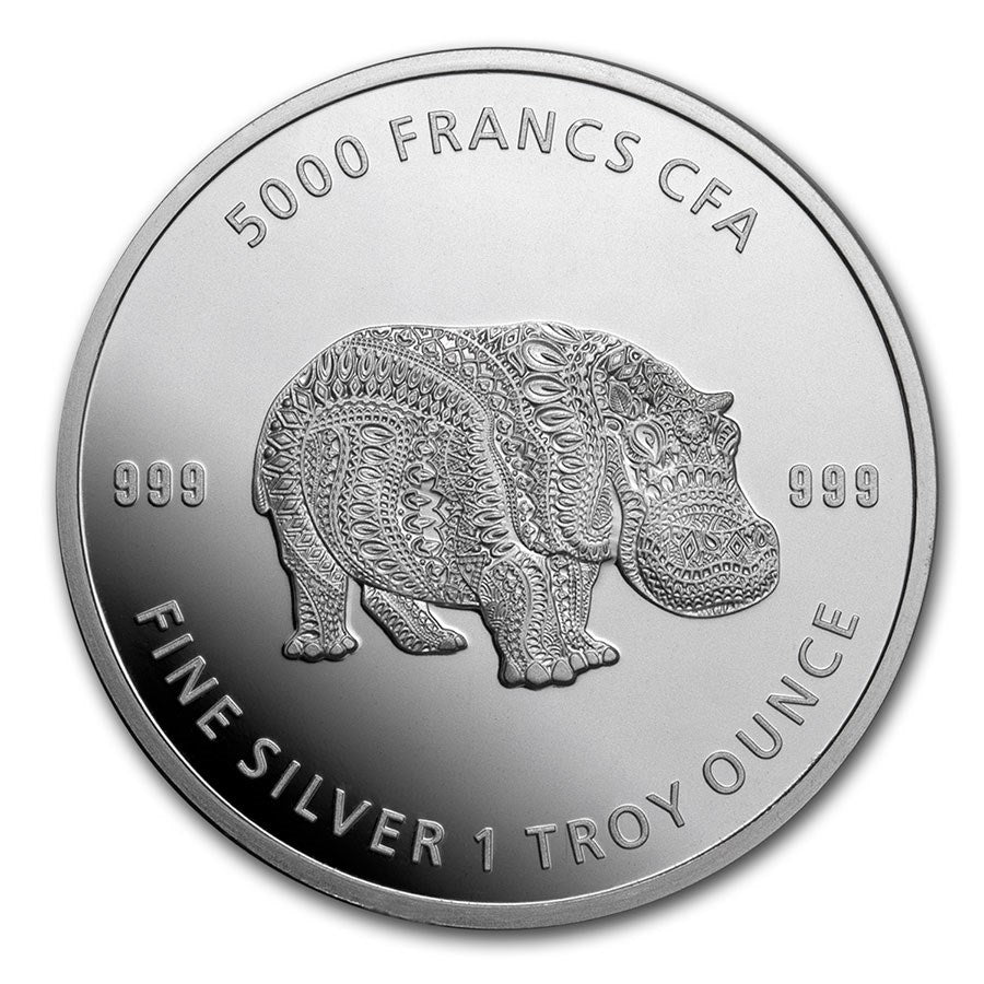 1 Oz Silbermünze "Mandala Tschad" Flusspferd 2020