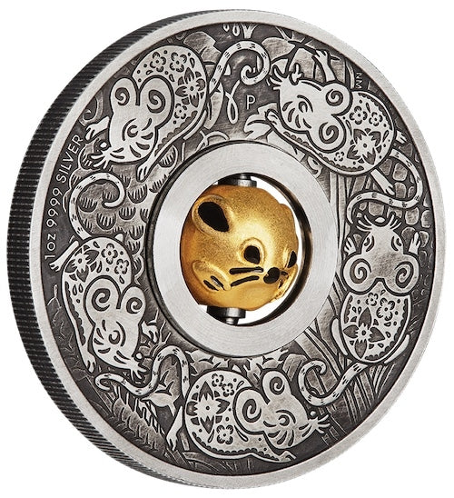 1 Oz Silbermünze "Rotation Mouse Antik- Finish" 2020