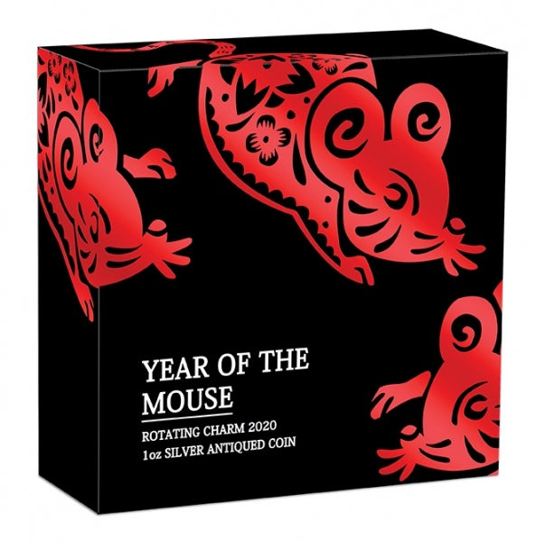 1 Oz Silbermünze "Rotation Mouse Antik- Finish" 2020