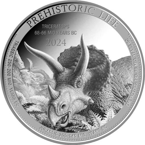 1 Oz Silbermünze "Prehistoric Life" Triceratops 2024