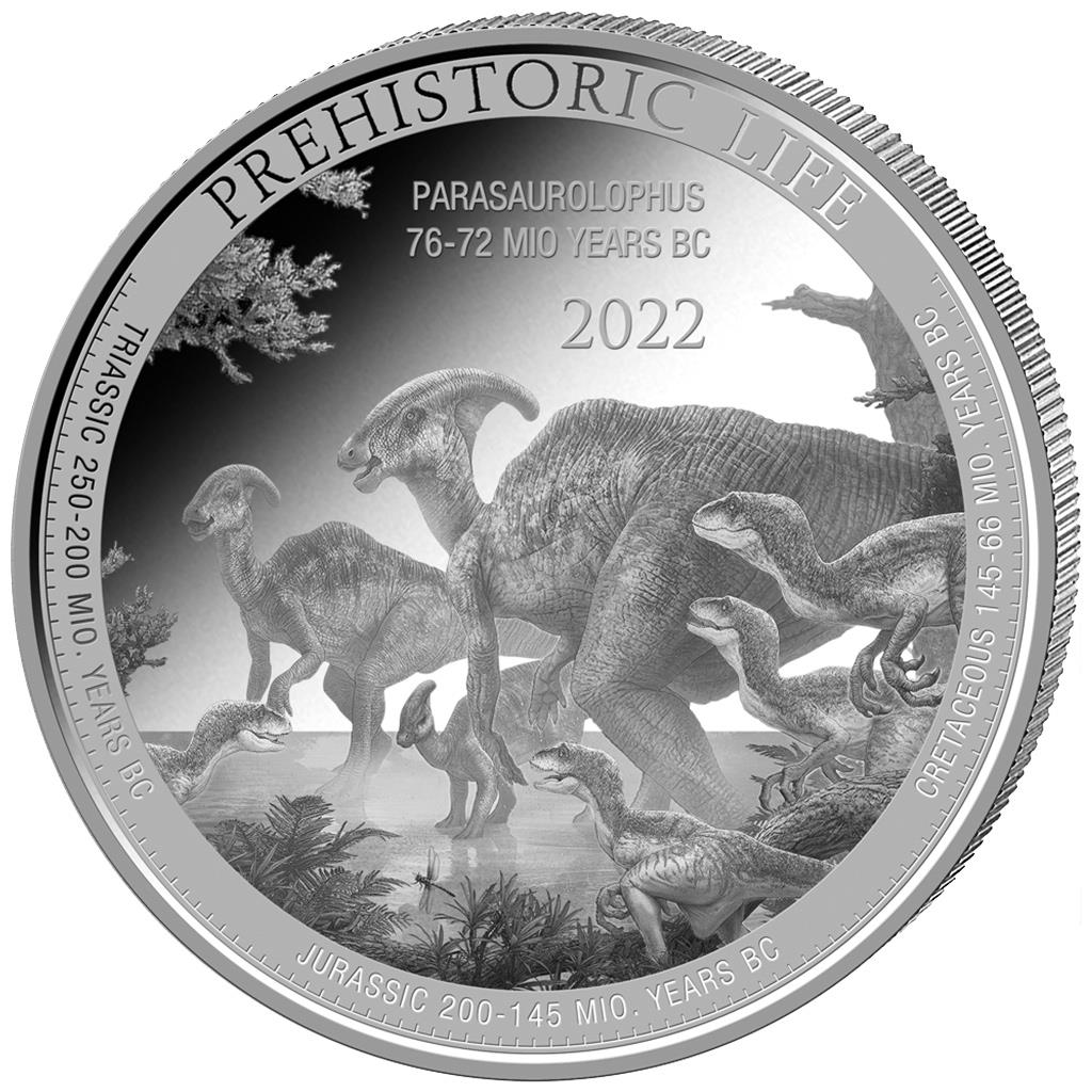 1 Oz Silbermünze "Prehistoric Life" Parasaurolophus 2022